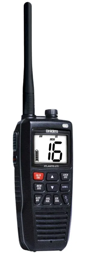 Atlantis 275 – UNIDEN AMERI VHF Radio, Handheld United States/ Canadian/ International Channels 1/2.5/6 Watt 10 NOAA ...